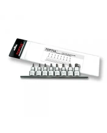 Набір біт п'ятигранних 1/4" TORX T8-T40 з отвором 8од. Toptul Набір біт п'ятигранних 1/4" TORX T8-T40 з отвором 8од. Toptul